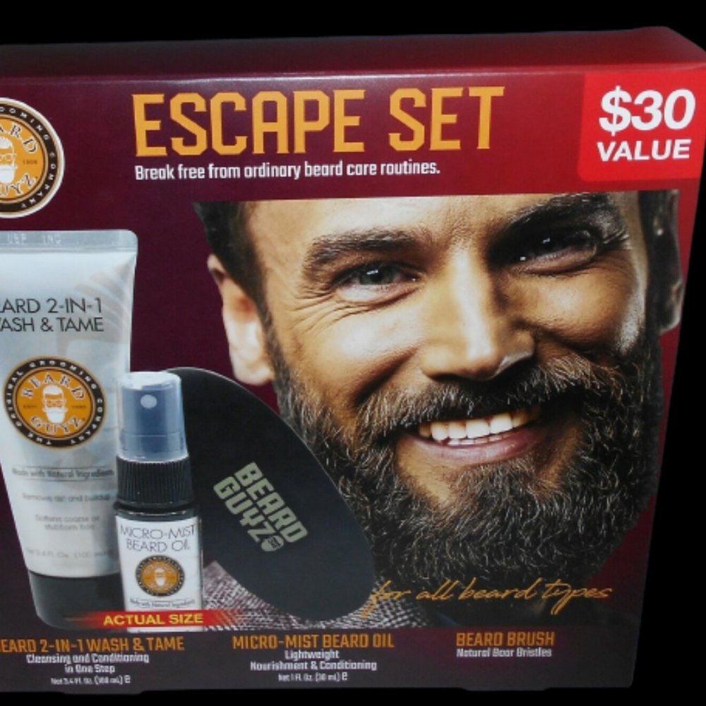 Beard Guyz Escape Set Beard 2-in-1 Wash Tame Micro-Mist Beard Oil Beard Brush